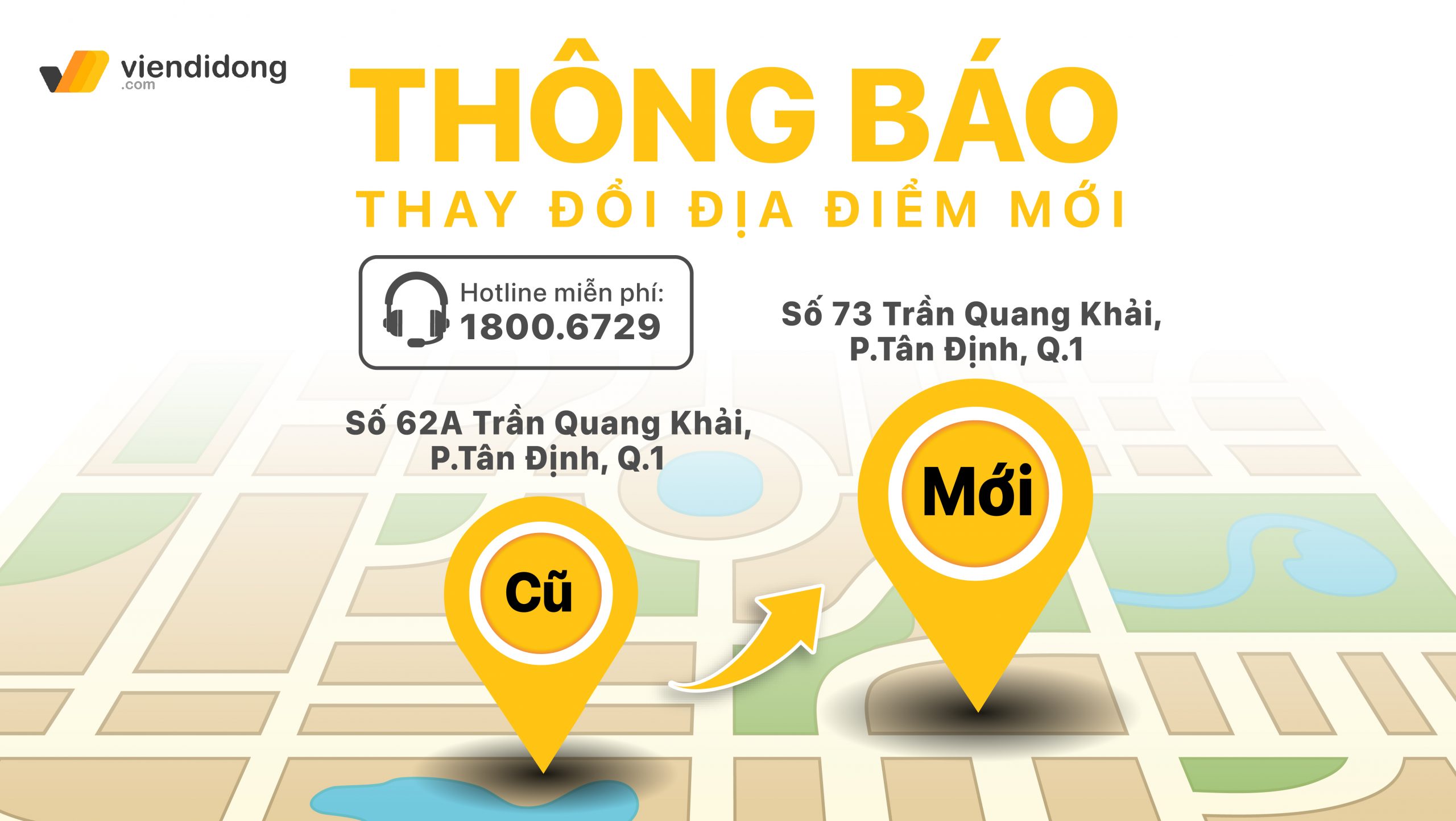 Viện Di Động chuyển đổi sang địa chỉ mới là 73 Trần Quang Khải, Phường Tân Định, Quận 1, TP.HCM